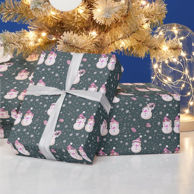 Papel De Presente Natal Verde Fofo Flocos de Neve Homens de Neve (Feriados)