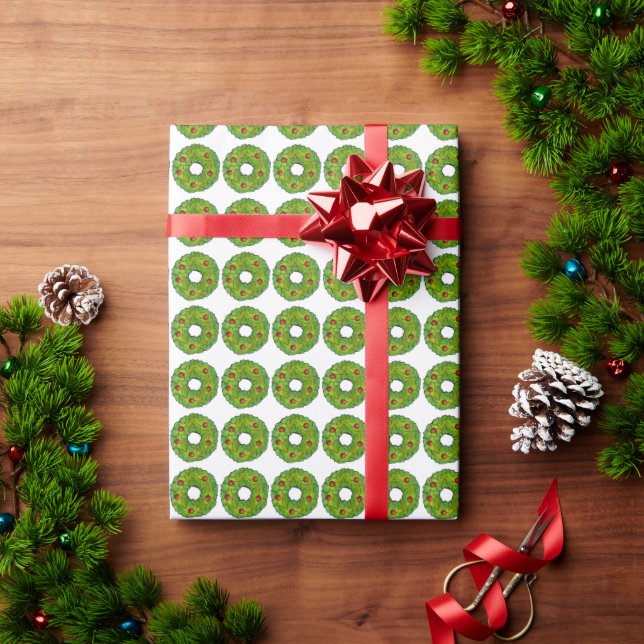 Papel De Presente Natal Verde Holly Wreath Cookie Baking (Presente de Natal)