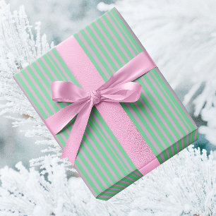 Papel De Presente Natal Verde Limão Rosa Listrado Vintage 