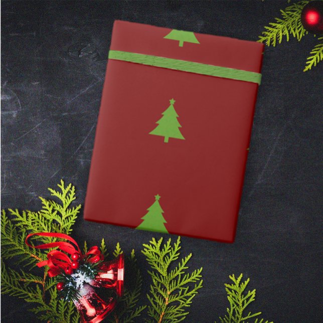 Papel De Presente Natal Verde Moderno Elegante da Borgonha (Modern Elegant Burgundy Green Christmas Wrapping Paper)