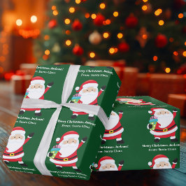 Papel De Presente Natal Verde para Crianças Personalizadas do Papai 