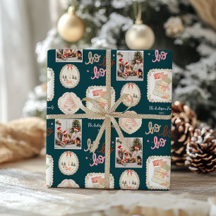 Papel De Presente Natal Verde Rosa Retrô