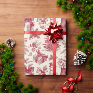 Papel De Presente Natal Vermelho & Branco Elegante Vintage