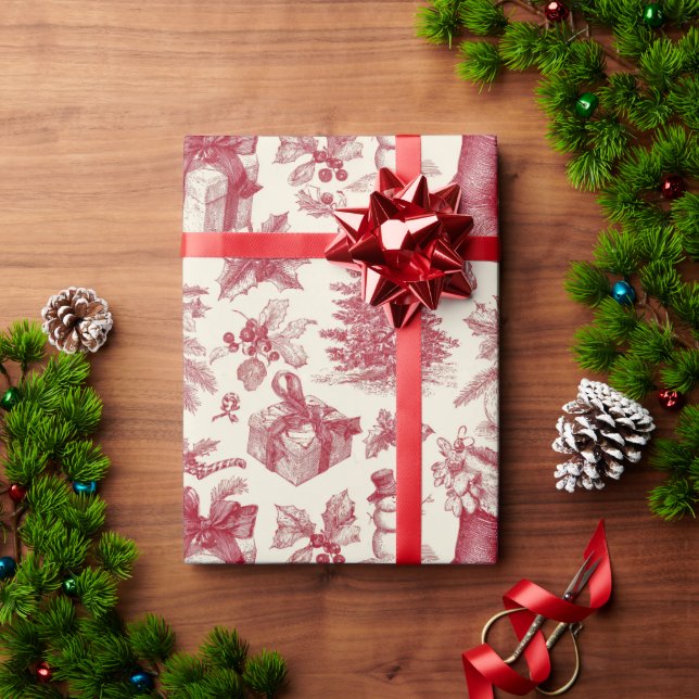 Papel De Presente Natal Vermelho & Branco Elegante Vintage   (Presente de Natal)