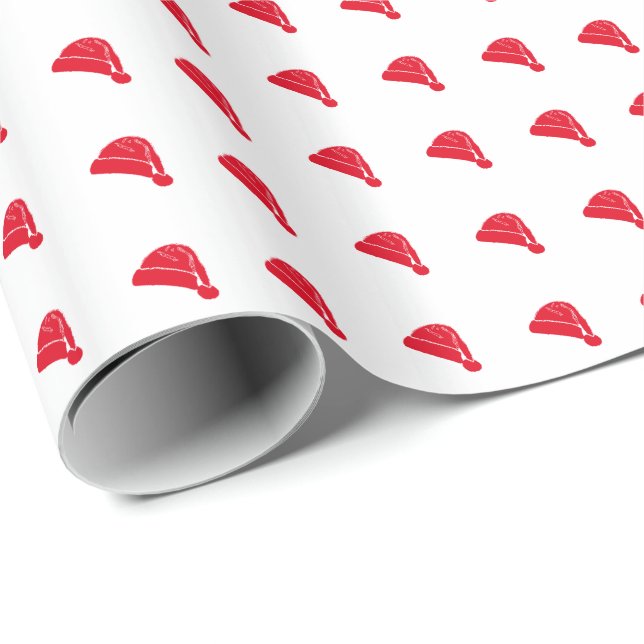 Papel De Presente Natal vermelho branco santa padrão de chapéu bonit (Ponta do rolo)
