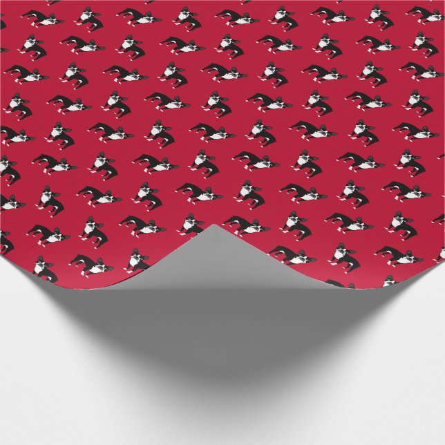 Papel De Presente Natal Vermelho de Boston Terrier Dog (Ponta)
