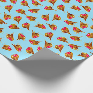 Papel De Presente Natal vermelho dos robins multi no azul