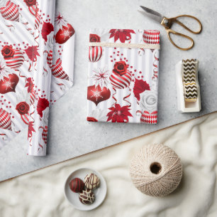 Papel De Presente Natal Vermelho e Branco de Hortelã-Pimenta do Inve