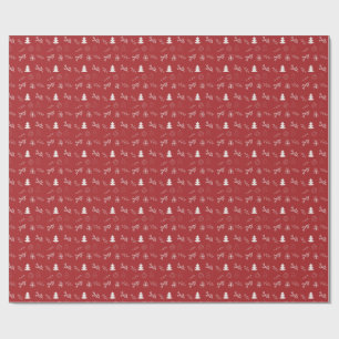 Papel De Presente Natal Vermelho e Branco Festivo Desenhado à Mão