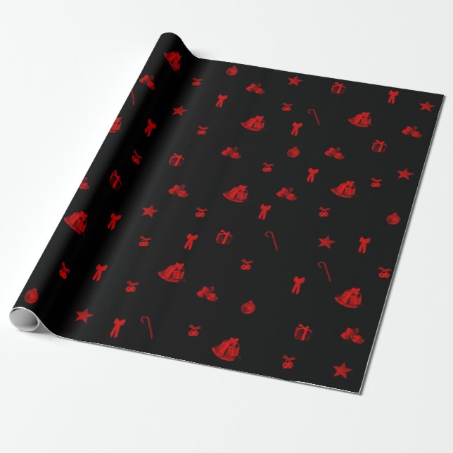 Papel De Presente Natal vermelho e preto - Xmas (Desenrolado)