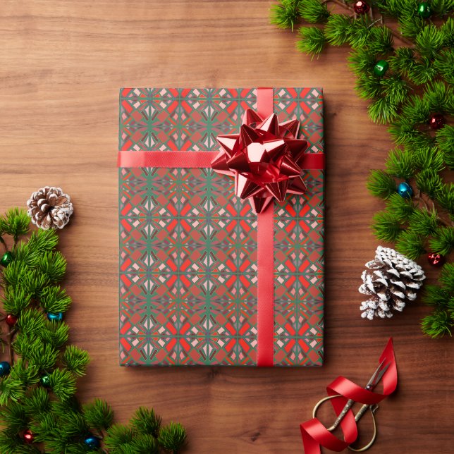 Papel De Presente Natal Vermelho e Verde em Estilo Mosaico  (Presente de Natal)