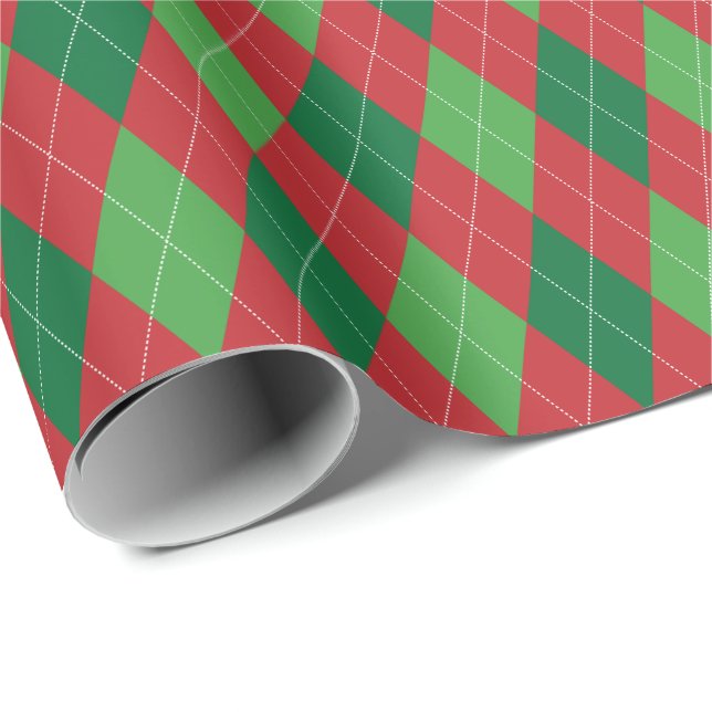 Papel De Presente Natal Vermelho e Verde Grande Argyle (Ponta do rolo)