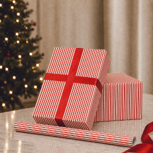 Papel De Presente Natal Vermelho Listrado Preppy Festa