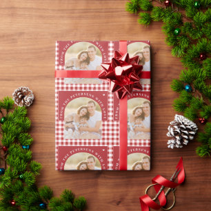 Papel De Presente Natal vermelho personalizado com foto da família