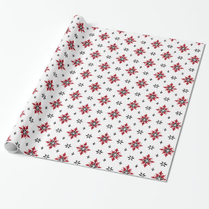 Papel De Presente Natal vermelho, preto e branco abstrato