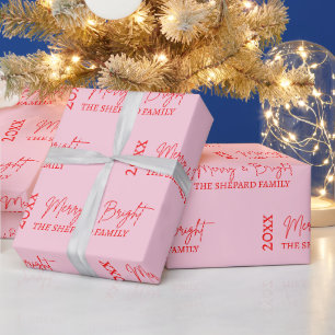 Papel De Presente Natal Vermelho Rosa Alegre e Brilhante Moderno 202