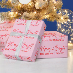 Papel De Presente Natal Vermelho Rosa Alegre e Brilhante Moderno 202