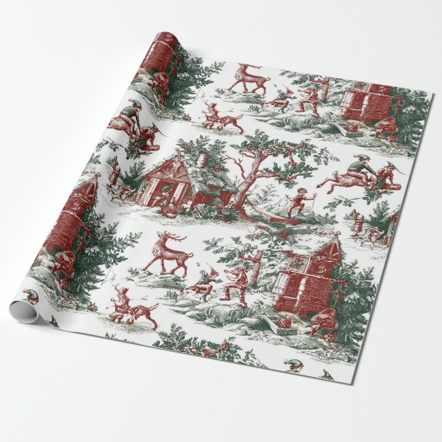 Papel De Presente Natal Vermelho Verde Nostálgico Vintage (Desenrolado)
