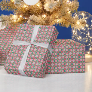 Papel De Presente Natal Vermelho Verde Rosa Fofo Vintage Natal