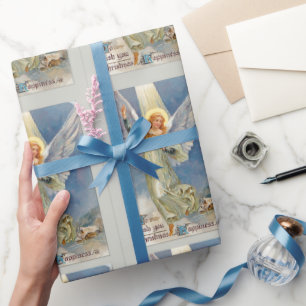 Papel De Presente Natal Vintage Anjo Voador