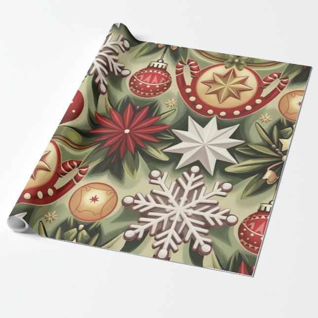 Papel De Presente Natal Vintage Cheer Pattern (Desenrolado)