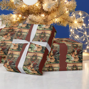 Papel De Presente Natal vintage, crianças de Papai Noel do Victoria