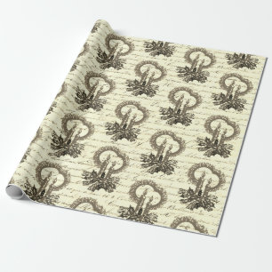 Papel De Presente Natal Vintage Dourado Bege Candle Holly Script