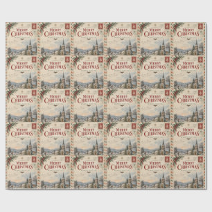Papel De Presente Natal Vintage Elegante, estilo de cartão-postal re