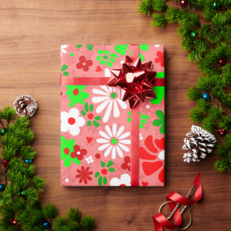 Papel De Presente natal vintage groovy anos 60 floral flocos de neve