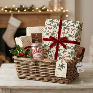 Papel De Presente Natal Vintage Holly Berry Vermelho