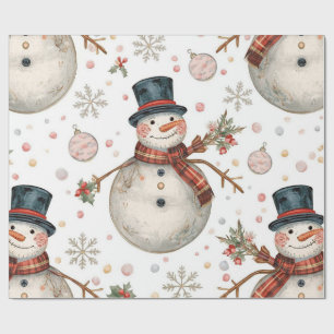 Papel De Presente Natal Vintage Homem de Neve Fofo