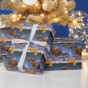 Papel De Presente Natal vintage Papai Noel que voa seu trenó