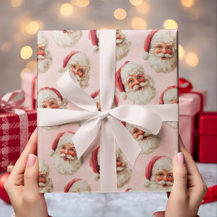 Papel De Presente Natal Vintage Papai Noel Rosa
