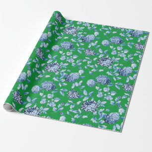 Papel De Presente Natal vintage Toile floral do verde azul