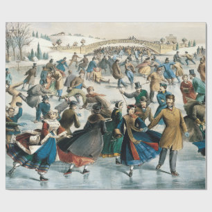 Papel De Presente Natal Vitoriano Central Park Currier & Ives