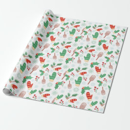 Papel De Presente Natal Winter Mittens & Holly