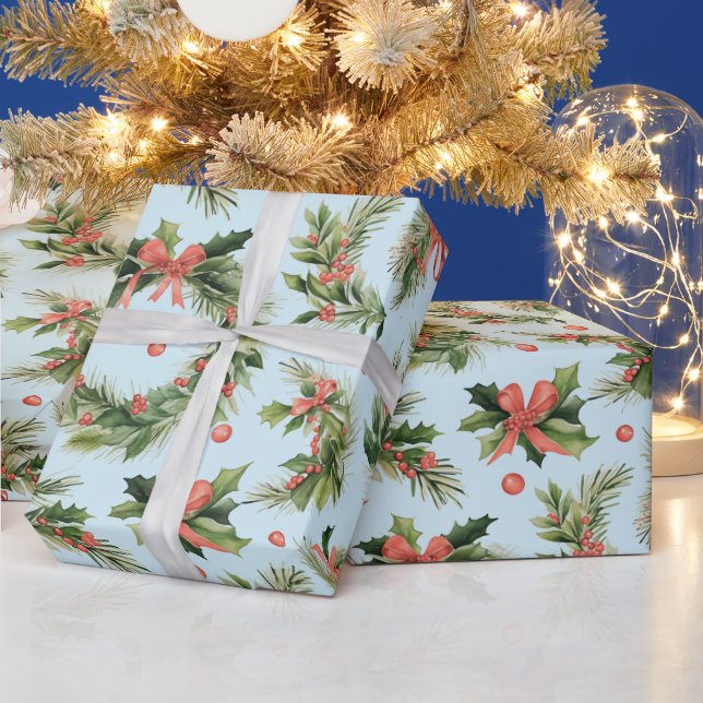 Papel De Presente Natal Wreathes Berries Arcos Natal moderno (Feriados)