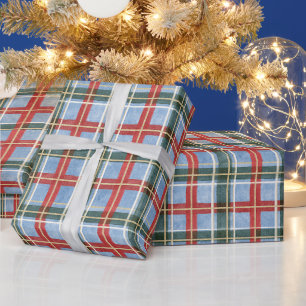 Papel De Presente Natal Xadrez Azul Vermelho Verde