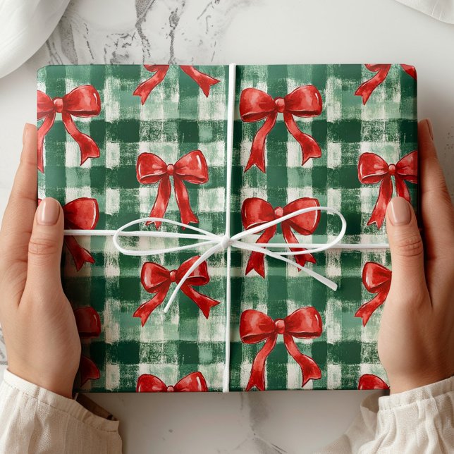 Papel De Presente Natal Xadrez com Laço Elegante (Criador carregado)