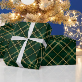 Papel De Presente Natal Xadrez Esmeralda Dourado Elegante