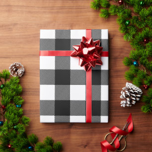 Papel De Presente Natal Xadrez Preto Branco Rústico Grande