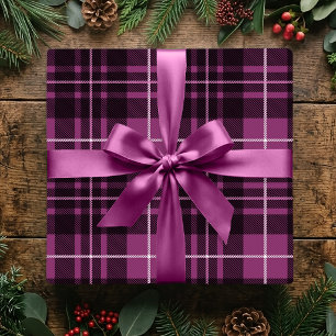 Papel De Presente Natal Xadrez Rosa Clássico Feriado