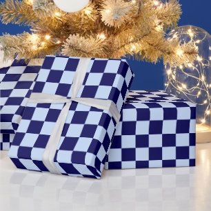 Papel De Presente Natal Xadrez Tártan Azul Marinho Retro