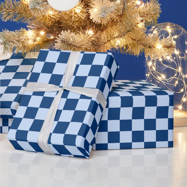 Papel De Presente Natal Xadrez Tártan Azul Retro (Feriados)