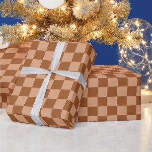 Papel De Presente Natal Xadrez Tartan Marrom Retrô