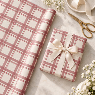 Papel De Presente Natal Xadrez Tártan Vermelho Empoeirado