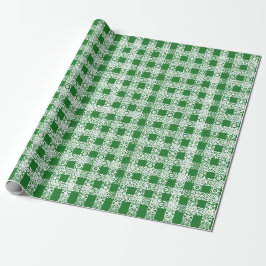 Papel De Presente Natal xadrez verde branco em renda fofo
