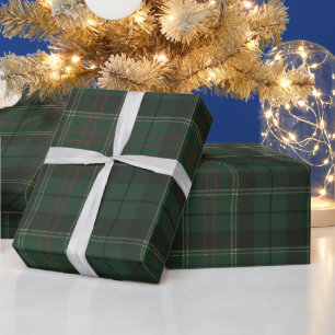 Papel De Presente Natal Xadrez Verde Floresta Clássico