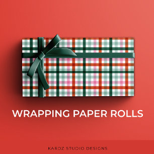 Papel De Presente Natal Xadrez Vermelho Verde Rosa