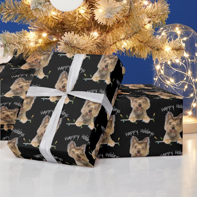 Papel De Presente Natal Yorkshire Terrier em preto (Feriados)